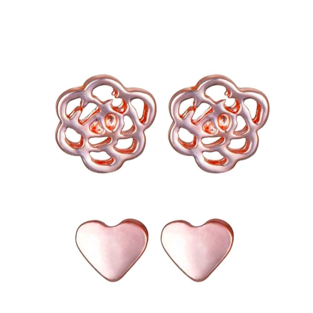 Lauren Conrad 2 Pairs Rose Gold Blossom and Heart Earrings